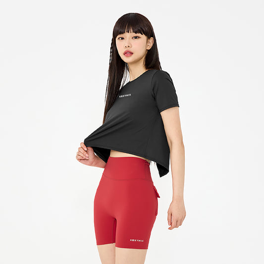 Ice Feather Back Slit Cropped Short Sleeve