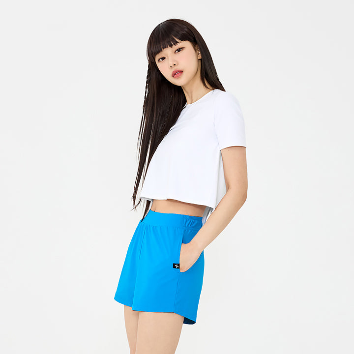 Ice Feather Back Slit Cropped Short Sleeve