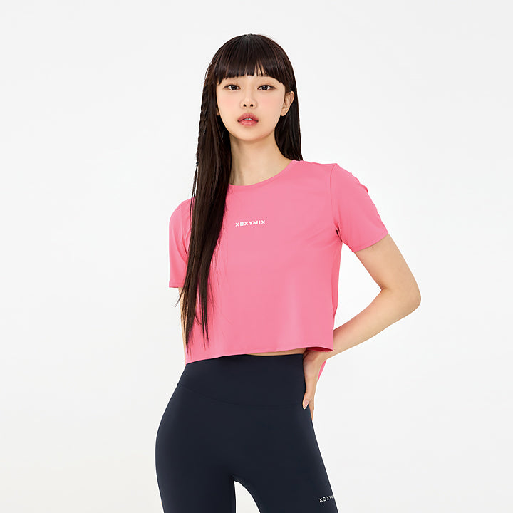 Ice Feather Back Slit Cropped Short Sleeve
