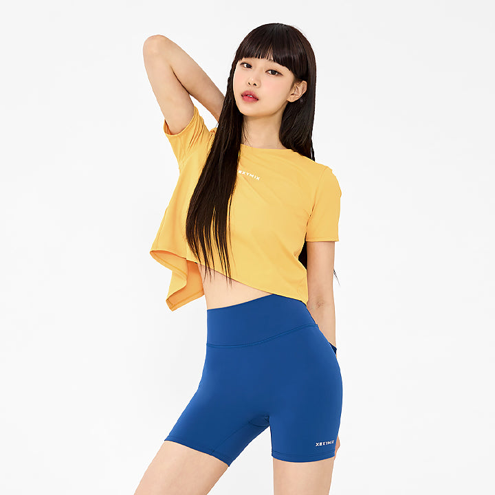 Ice Feather Back Slit Cropped Short Sleeve