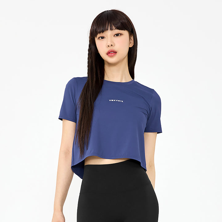Ice Feather Back Slit Cropped Short Sleeve