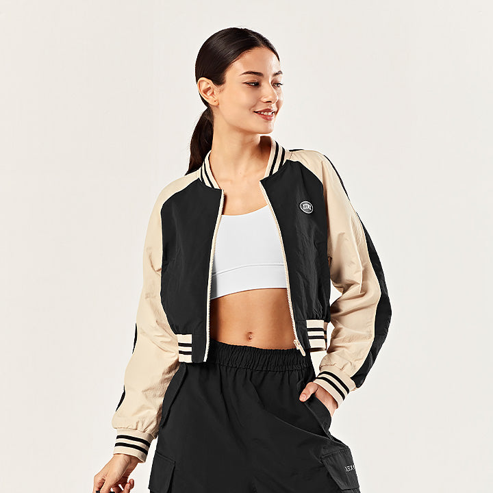 Woven Crop Varsity Jacket