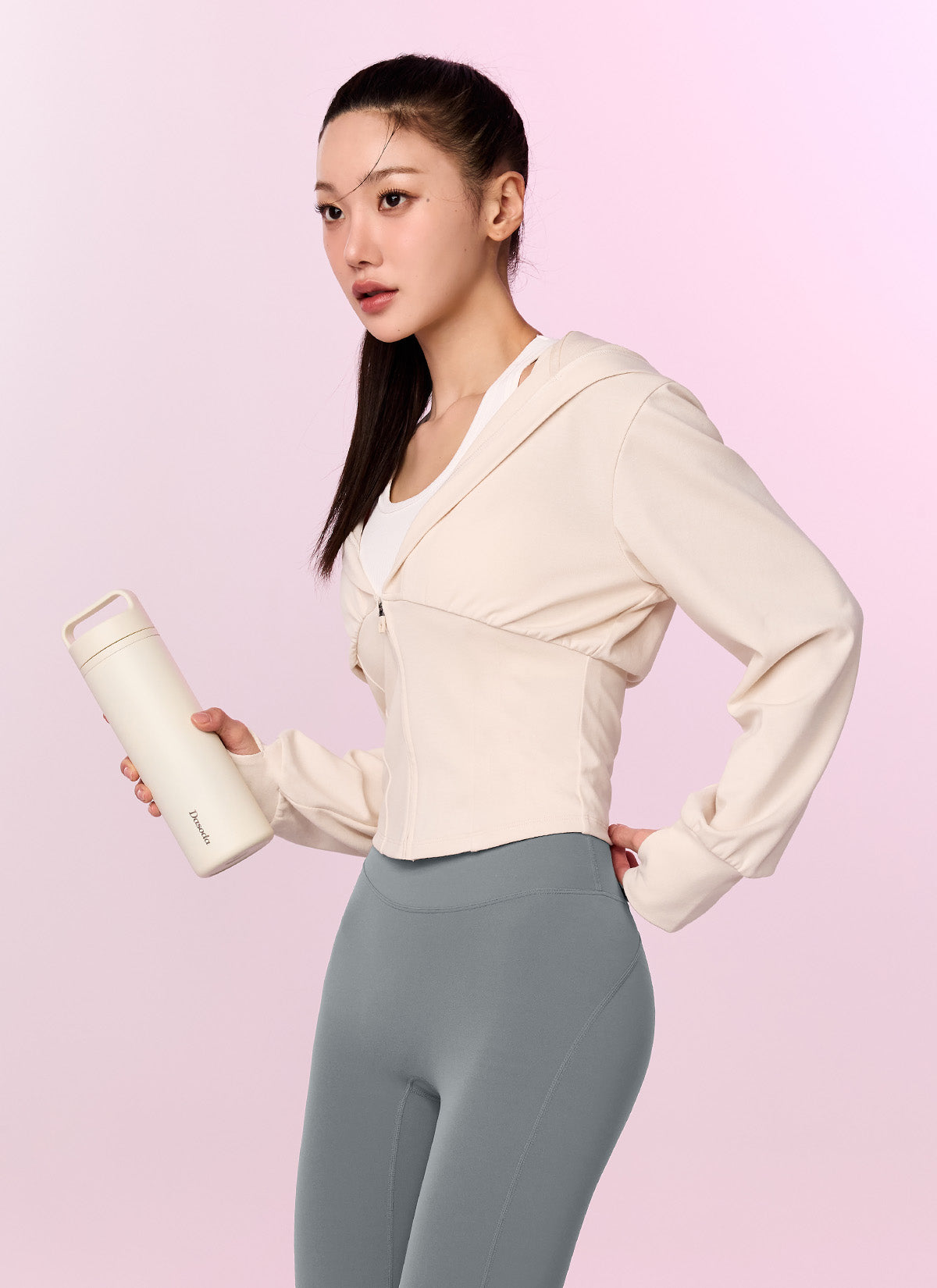 Deep V-Neck Hood Zip-up