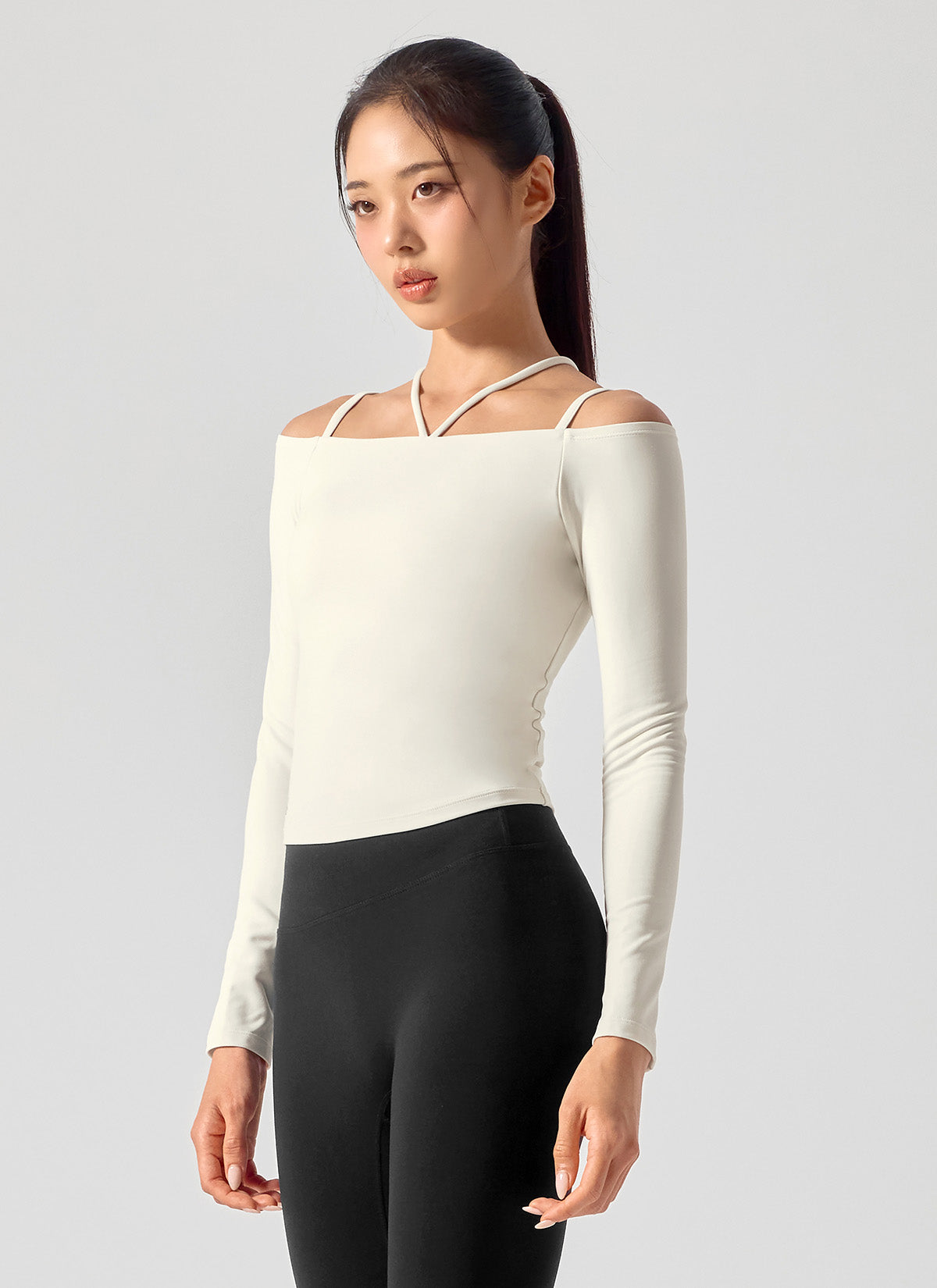 Black Label Power Rise Off-Shoulder Padded Long Sleeve