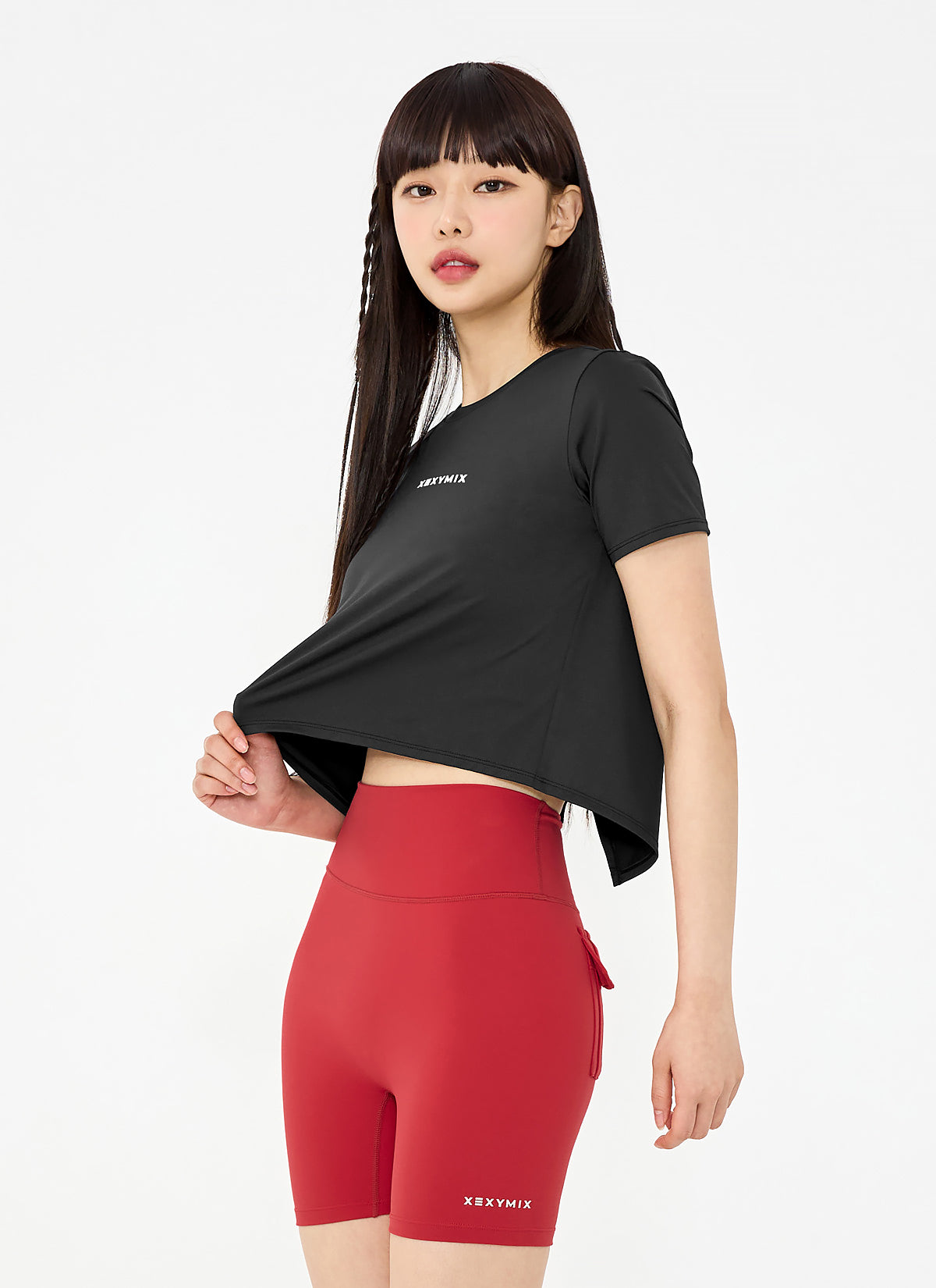 Ice Feather Back Slit Cropped Short Sleeve