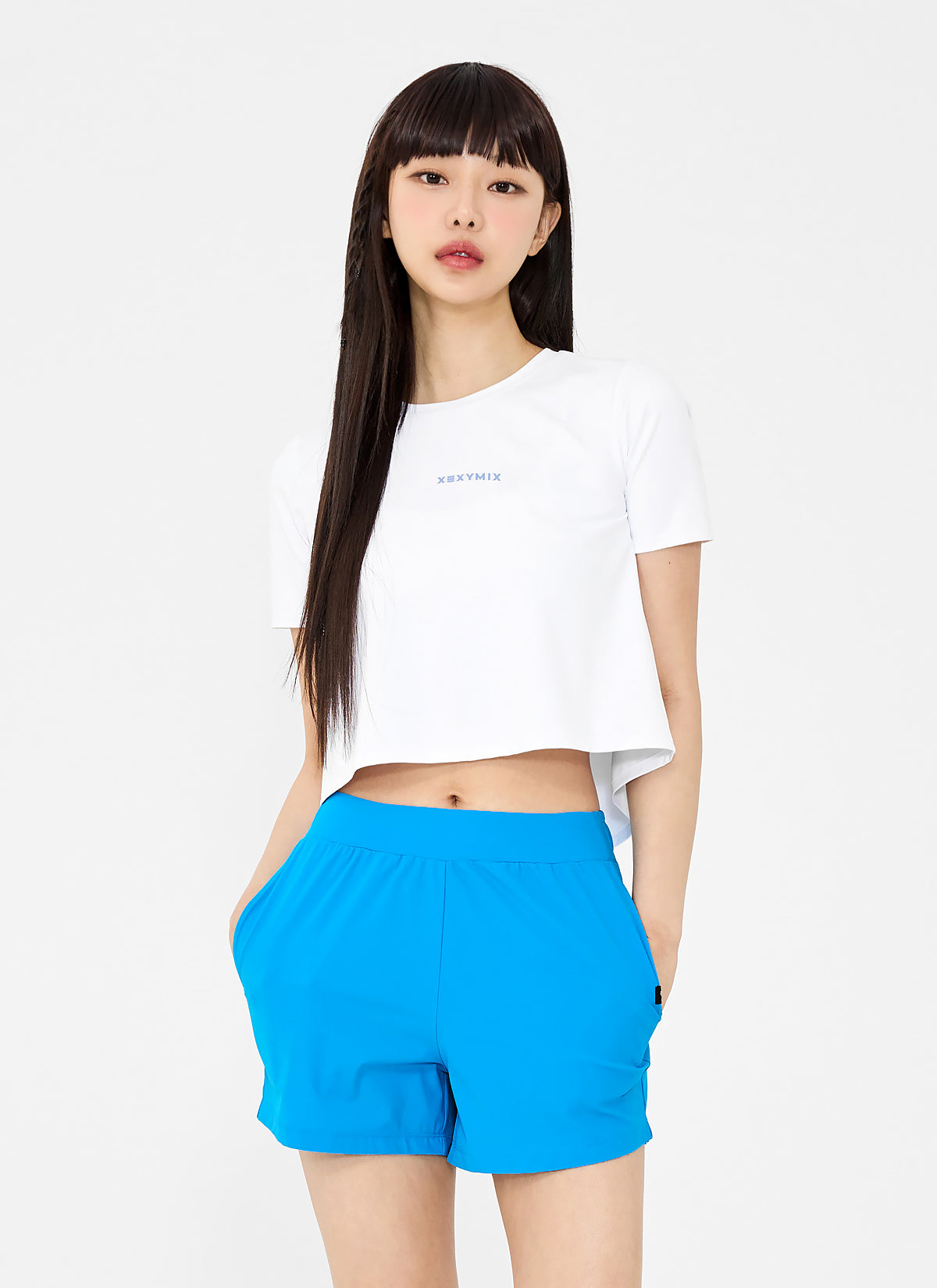 Ice Feather Back Slit Cropped Short Sleeve