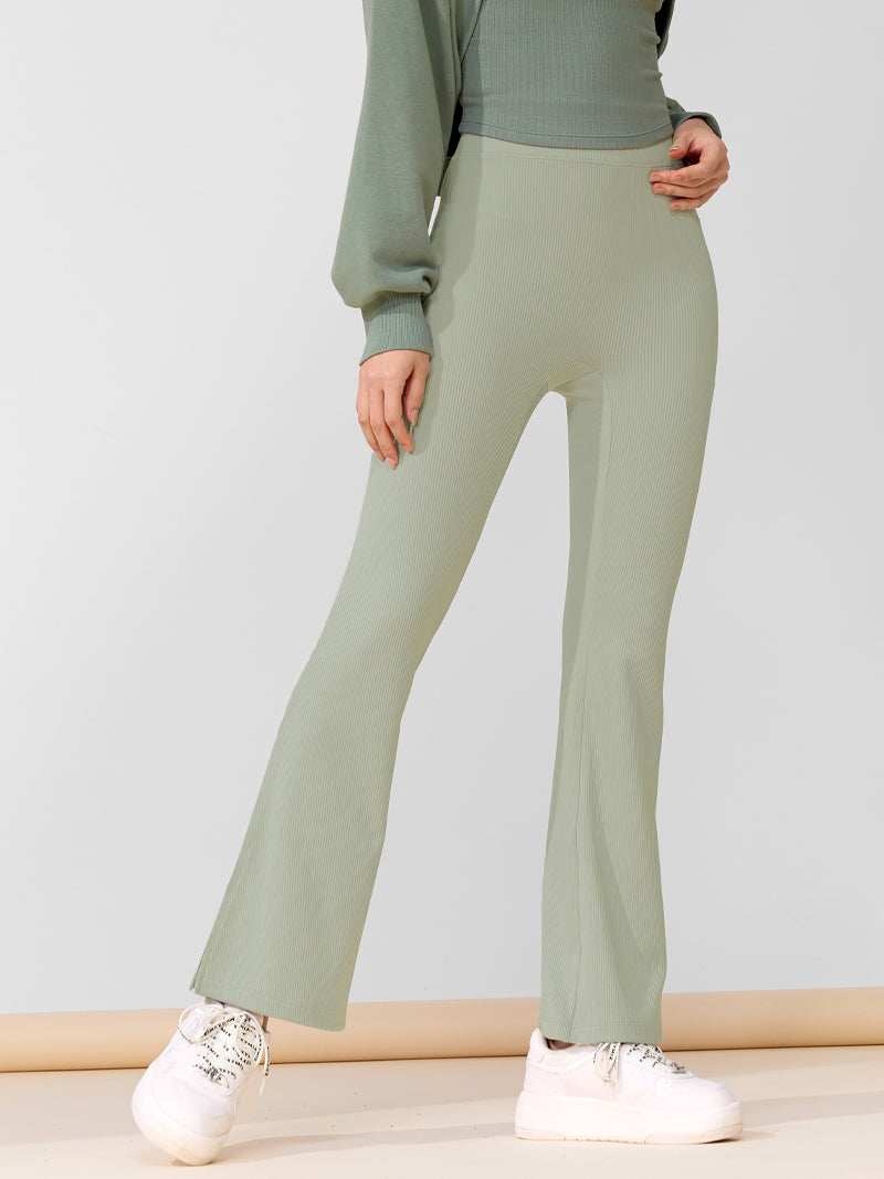 Ribbed Tension Bootscut Slit Pants