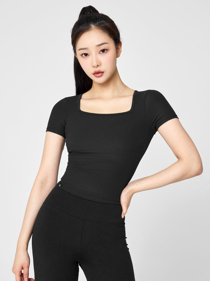 Soft Ribbed Square-Neck Top