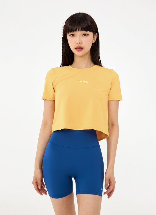 Ice Feather Back Slit Cropped Short Sleeve